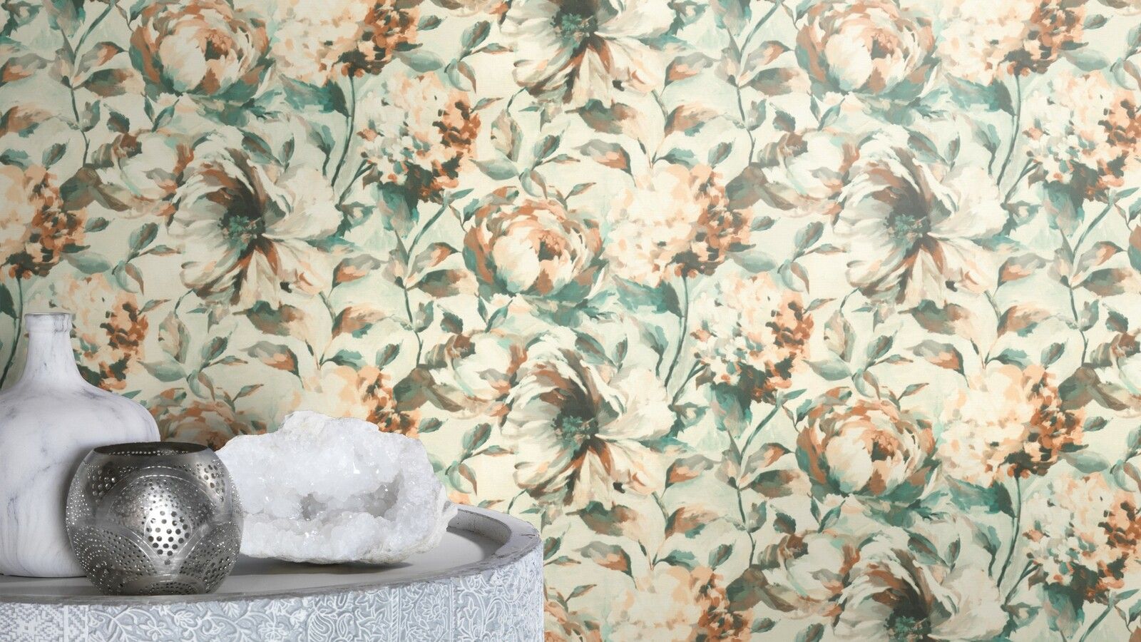 Tapete Nature Floral Vinyltapete Hellbeige versetzter Ansatz 53 cm x 10,05 m