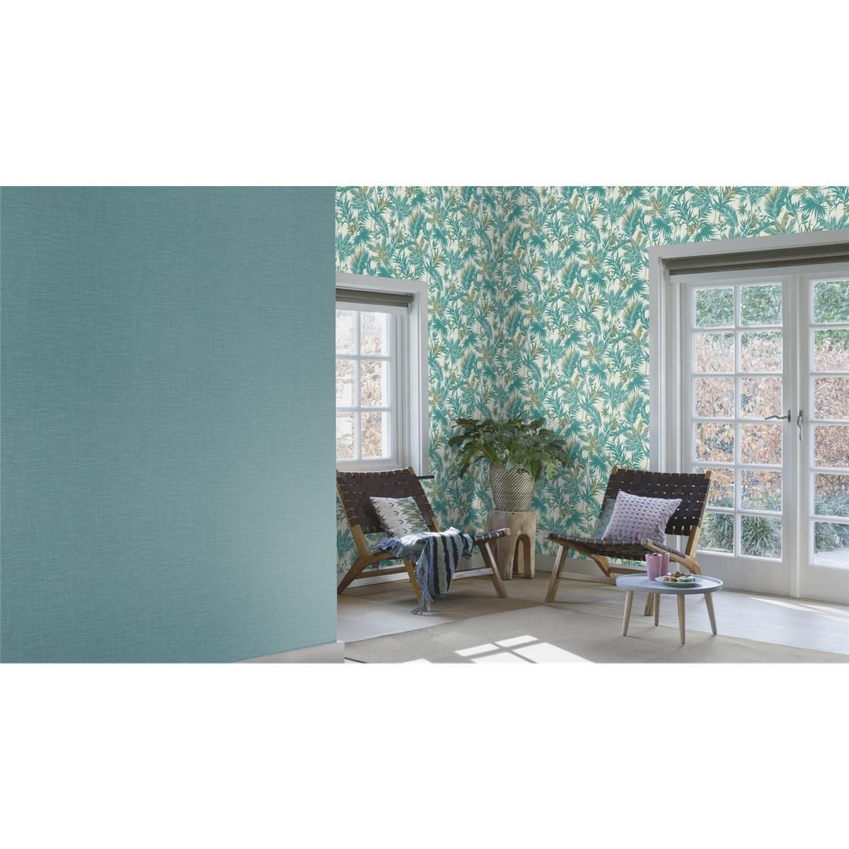 Tapete Culture Botanical Strukturtapete Helltürkis versetzter Ansatz 53 cm x 10,05 m
