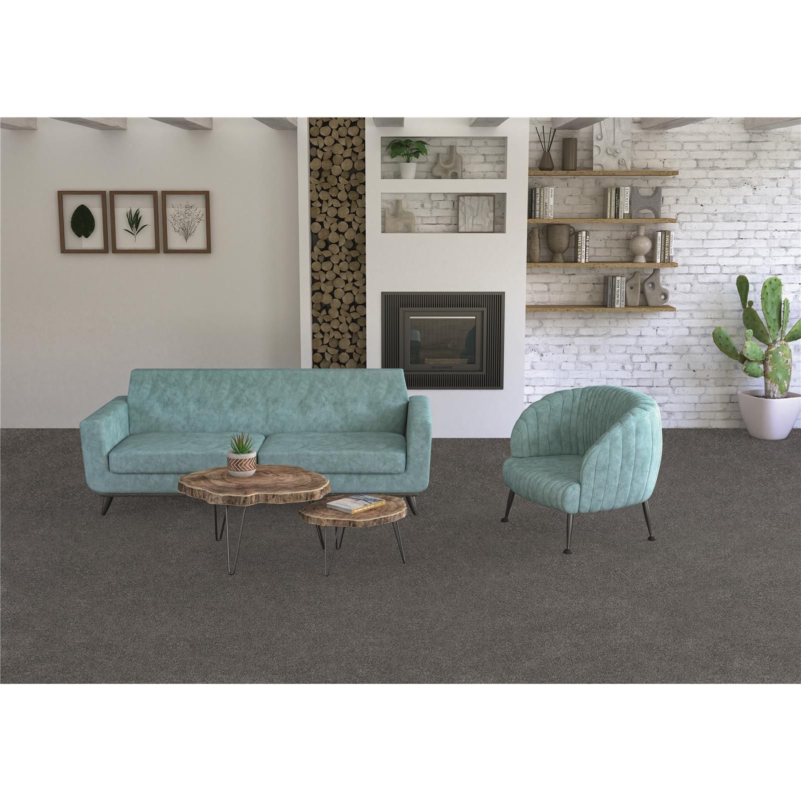Teppichfliesen 25 x 100 cm selbsthaftend INFLOOR-GIRLOON Charme-MO Blau 340 meliert