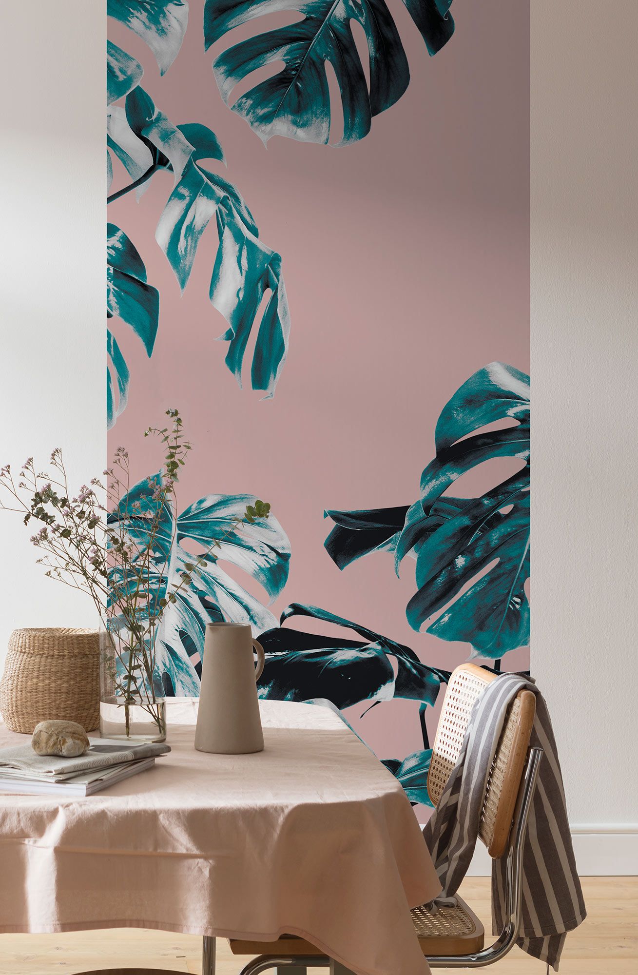 Vlies Fototapete - Monstera Rosé Panel - Größe 100 x 250 cm