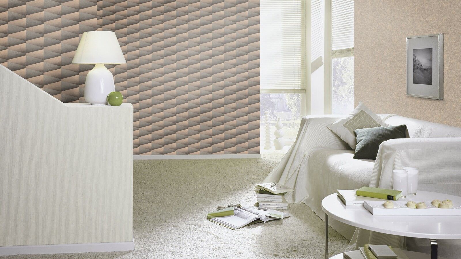 Tapete Modern graphisch Vinyltapete Greige versetzter Ansatz 53 cm x 10,05 m