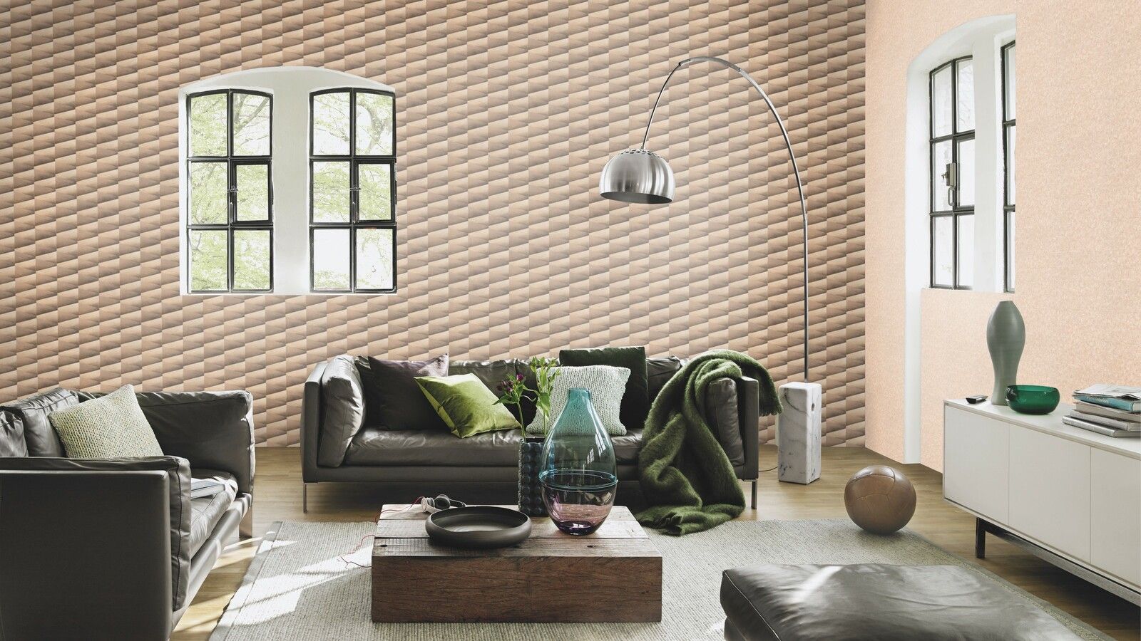 Tapete Modern graphisch Vinyltapete Dunkelbeige versetzter Ansatz 53 cm x 10,05 m