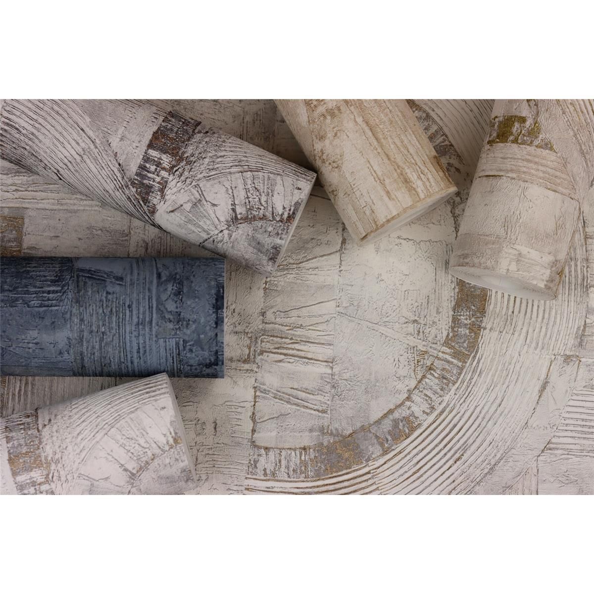 Tapete Modern graphisch Vinyltapete Dunkelbeige versetzter Ansatz 53 cm x 10,05 m