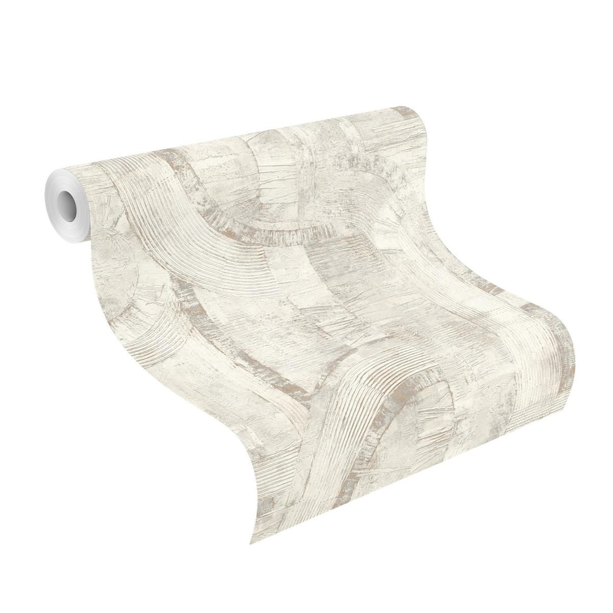 Tapete Modern graphisch Vinyltapete Offwhite versetzter Ansatz 53 cm x 10,05 m