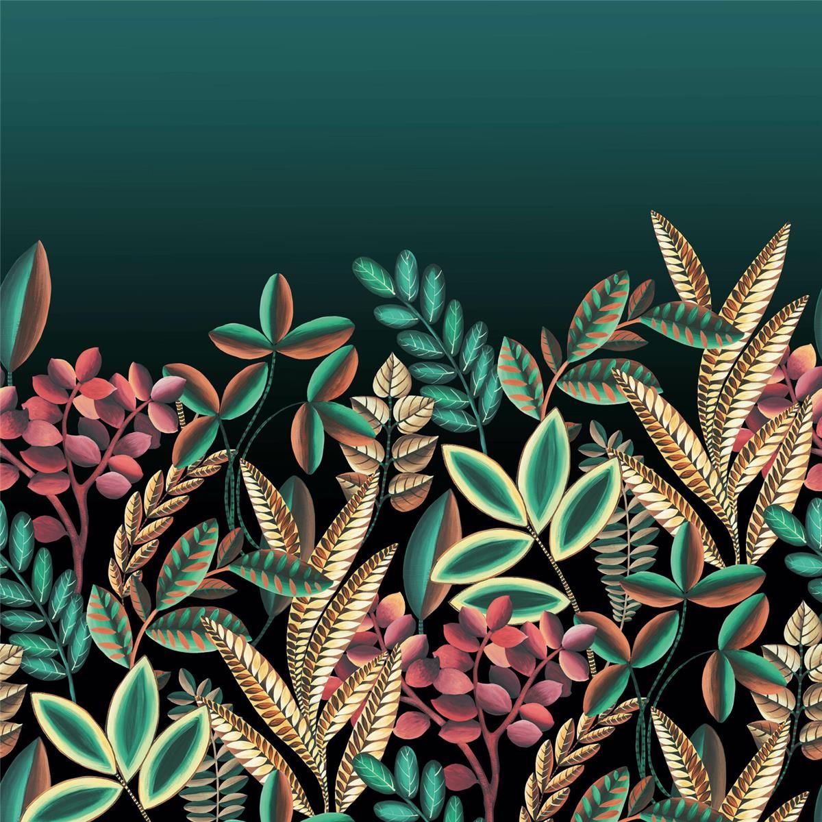 Tapete Nature Botanical Wandbild Dunkelgrün ansatzfrei 300 cm x 3 m