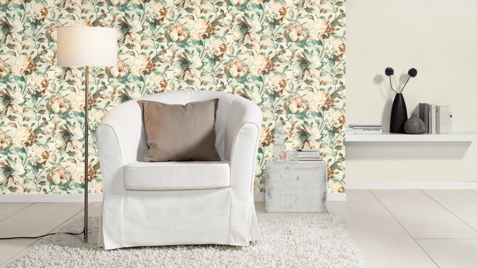 Tapete Nature Floral Vinyltapete Hellbeige versetzter Ansatz 53 cm x 10,05 m