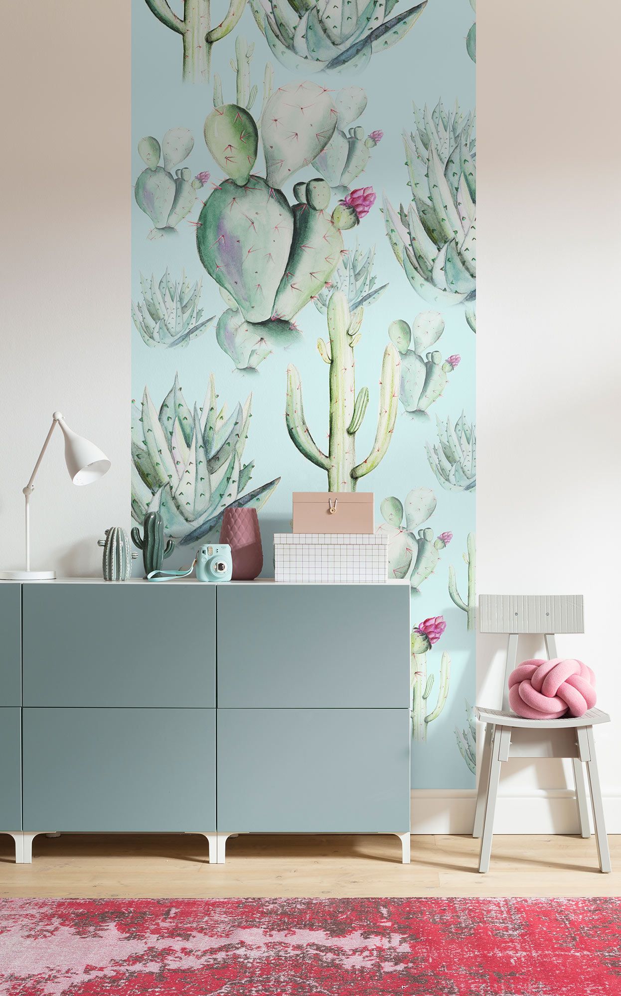 Vlies Fototapete - Cactus Blue Panel - Größe 100 x 250 cm
