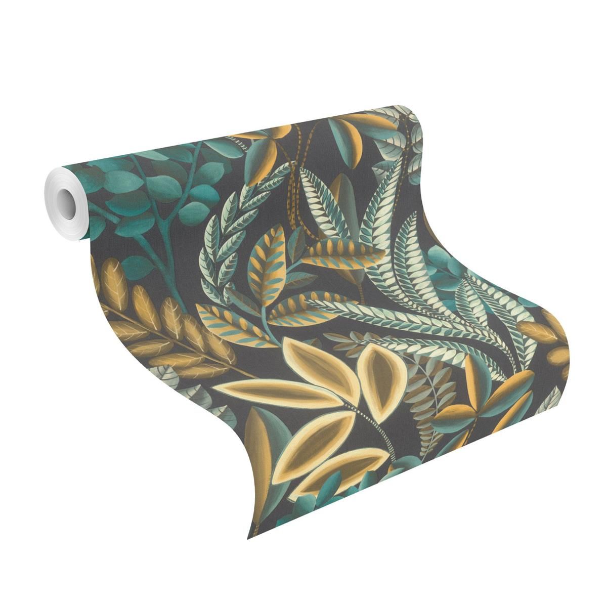 Tapete Nature Botanical Vinyltapete Anthrazit versetzter Ansatz 53 cm x 10,05 m