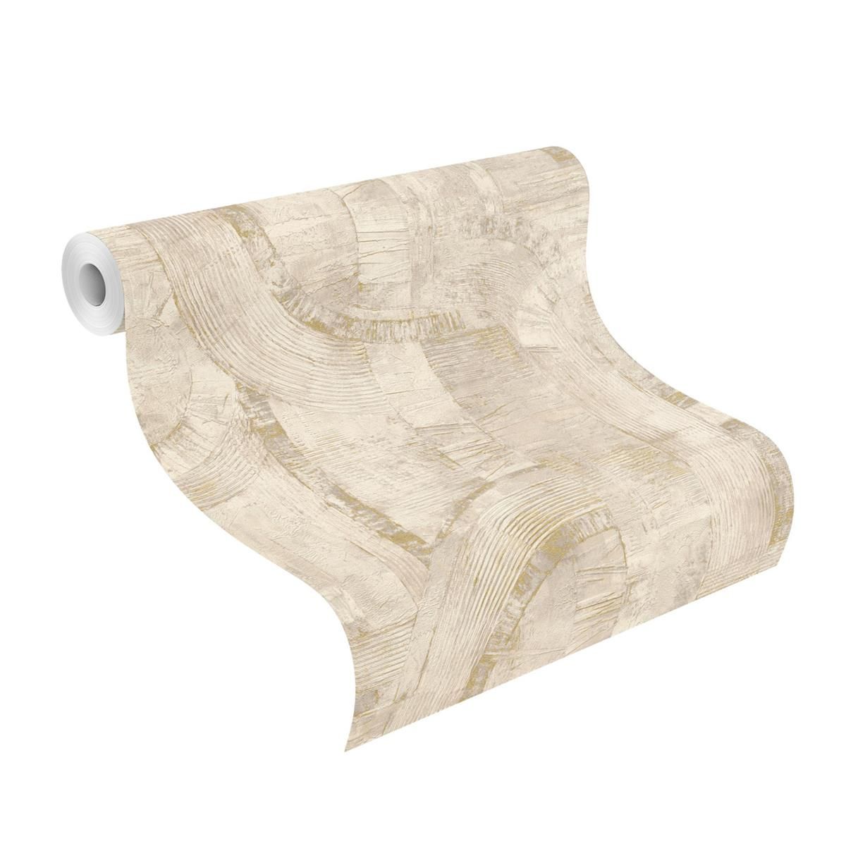 Tapete Modern graphisch Vinyltapete Dunkelbeige versetzter Ansatz 53 cm x 10,05 m
