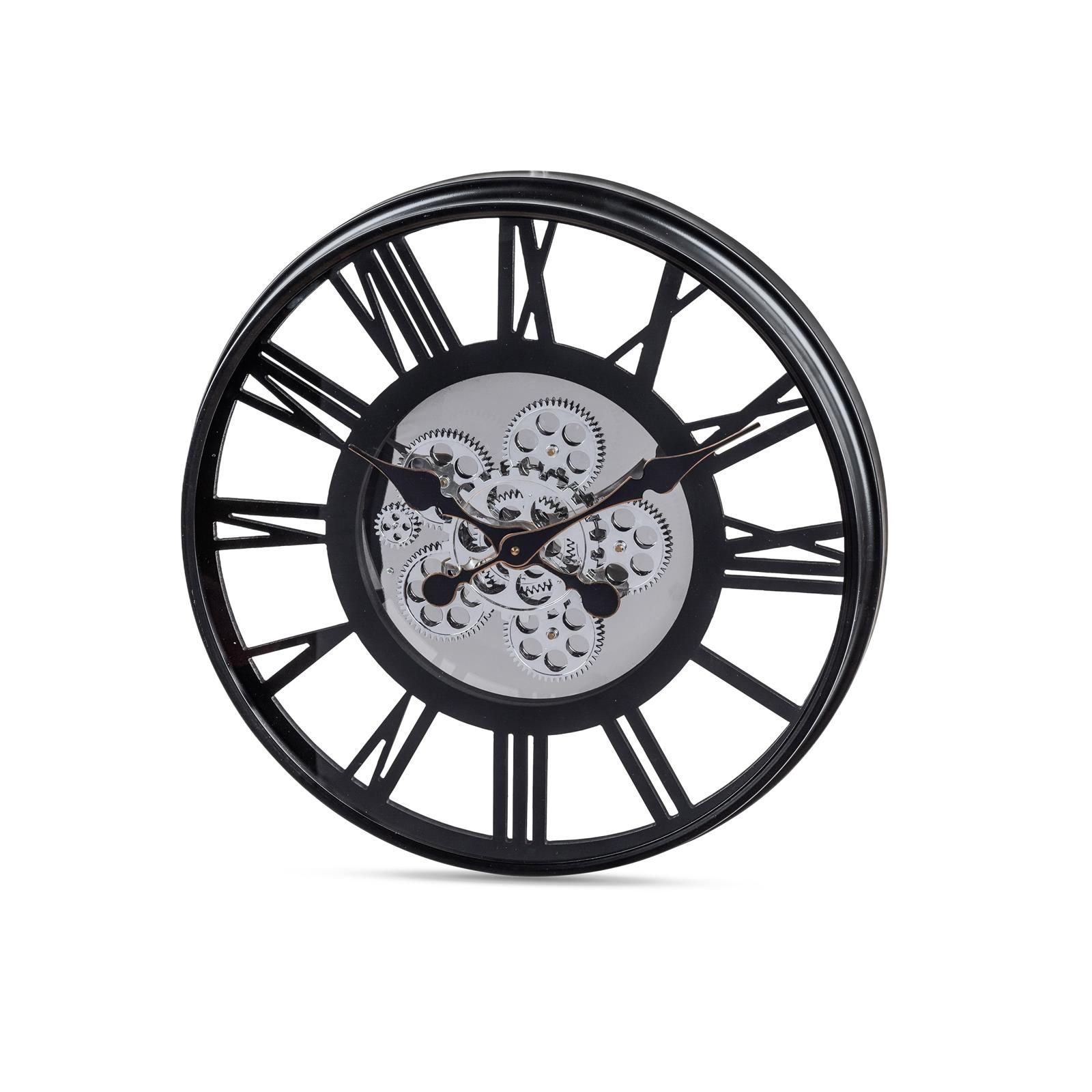 Wanduhr rund 54 cm x7,5 cm aus mattem, schwarzem Metall, Spiegelglas