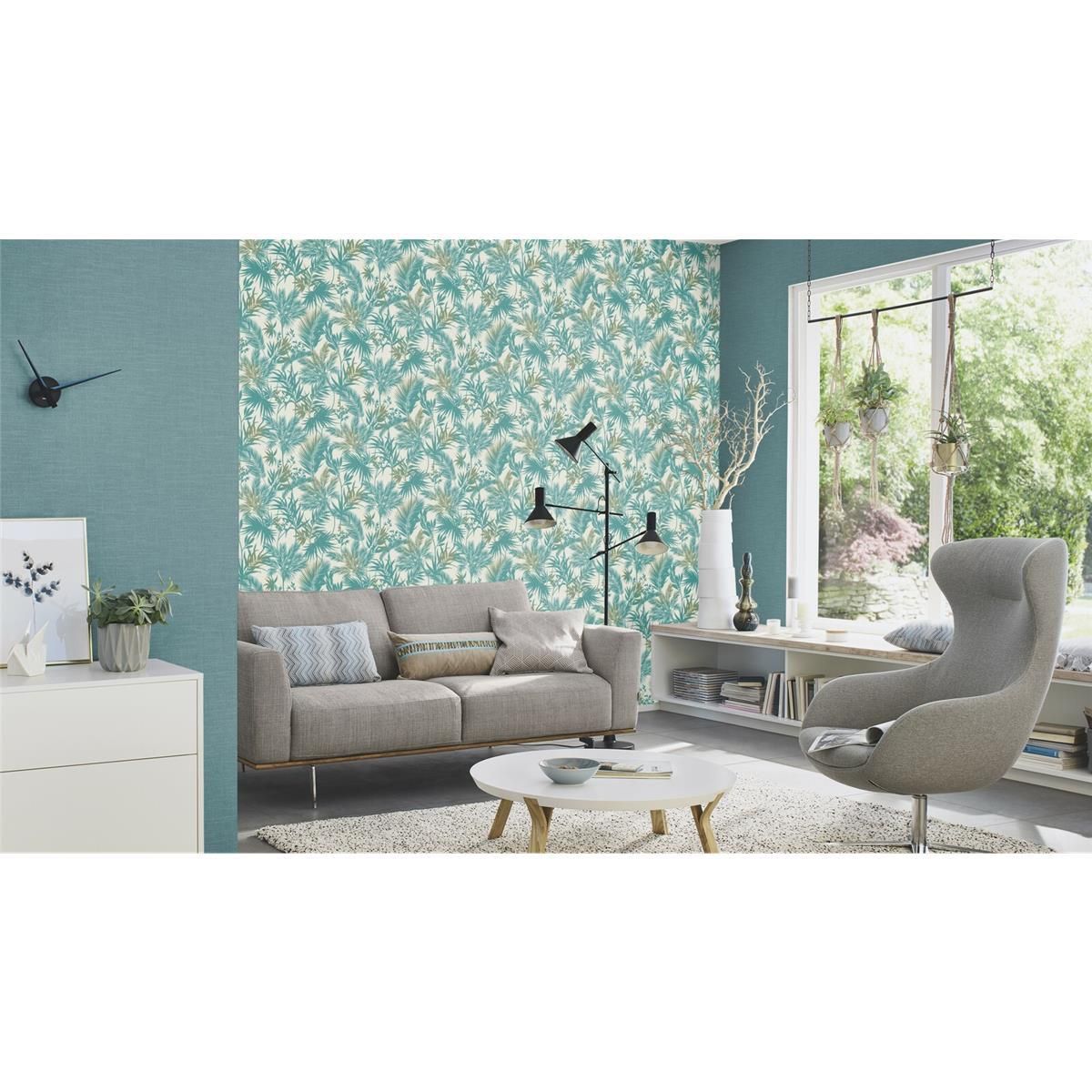 Tapete Culture Botanical Strukturtapete Helltürkis versetzter Ansatz 53 cm x 10,05 m