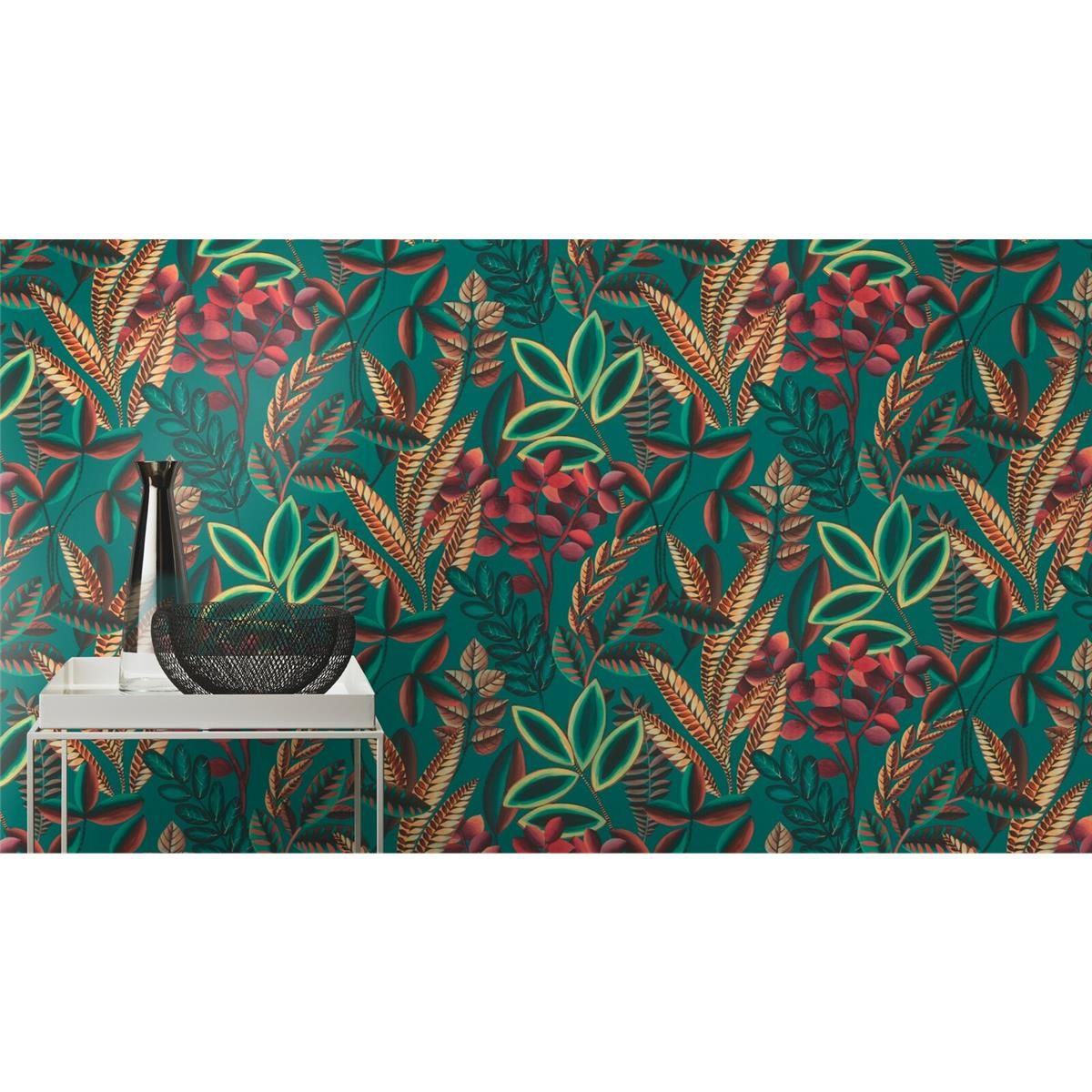 Tapete Nature Botanical Vinyltapete Smaragdgrün versetzter Ansatz 53 cm x 10,05 m