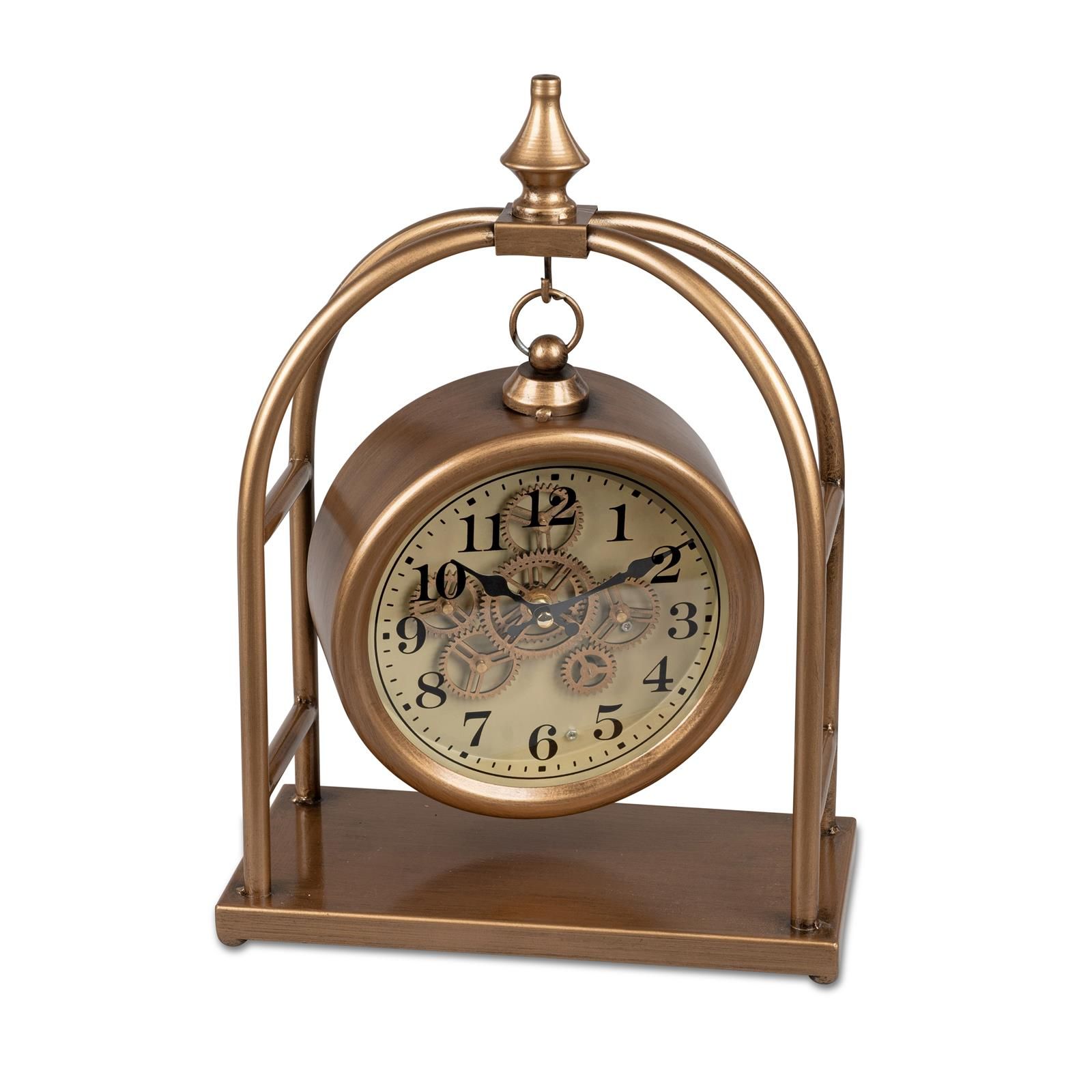 Standuhr 54 cm x 36 cm x 15 cm aus Metall in antik-gold mit cremefarbenem Ziffernblatt und goldenen Zahnrädern