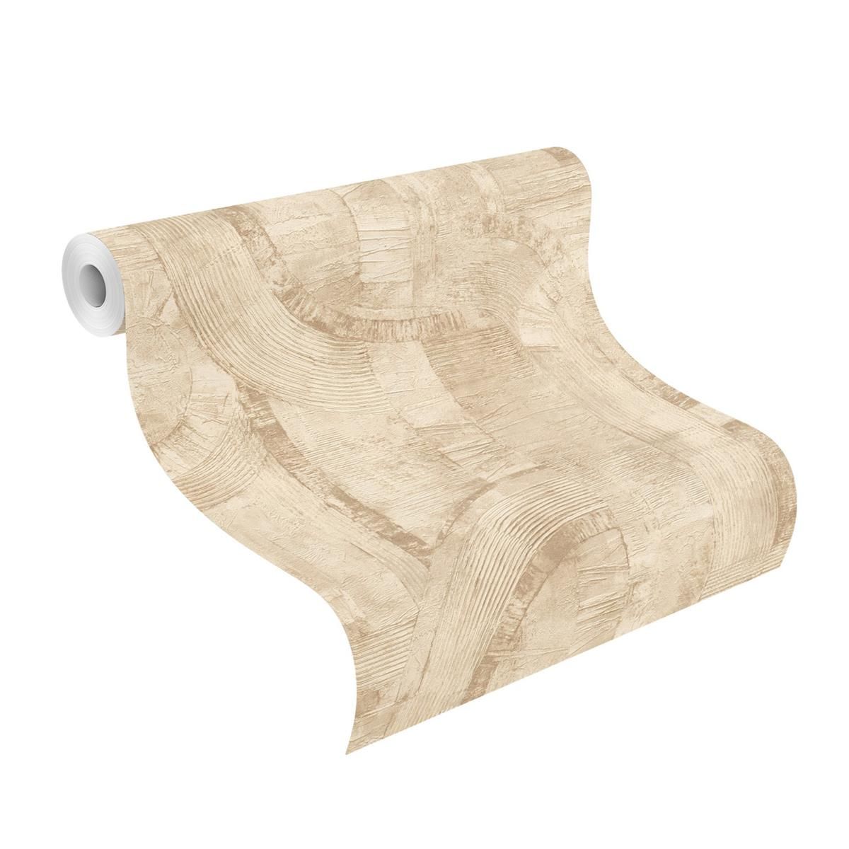 Tapete Modern graphisch Vinyltapete Creme dunkel versetzter Ansatz 53 cm x 10,05 m