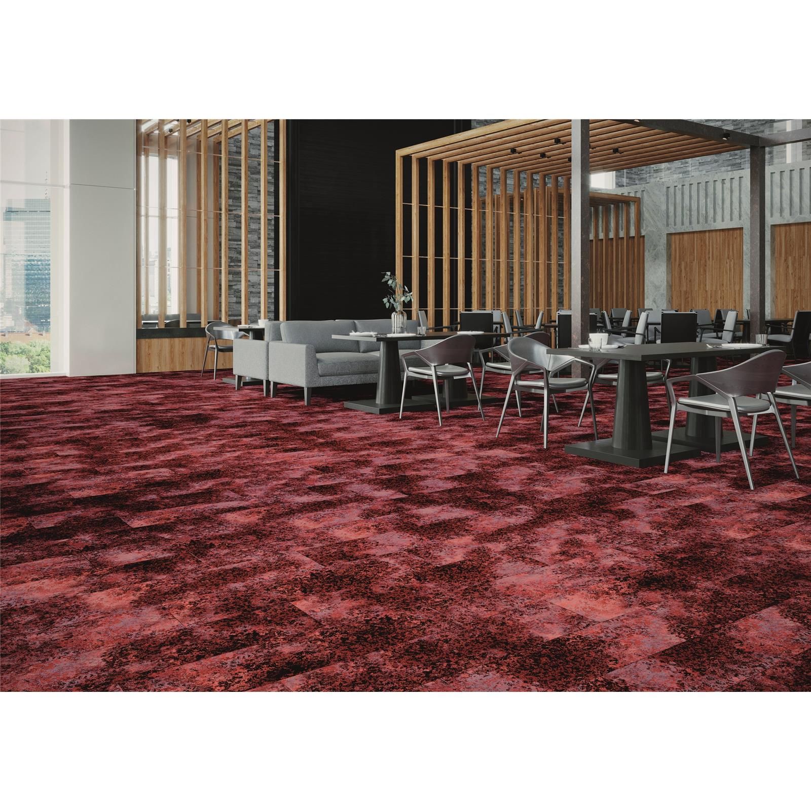 Teppichfliesen 25 x 100 cm selbsthaftend INFLOOR-GIRLOON Coronado Rot 004 gemustert