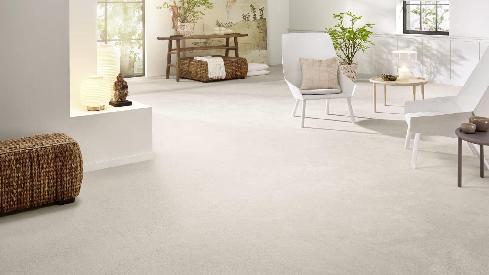 Teppichboden Vorwerk Superior 1069 BARISTA Velours Weiß 6C82 - Rollenbreite 400 cm