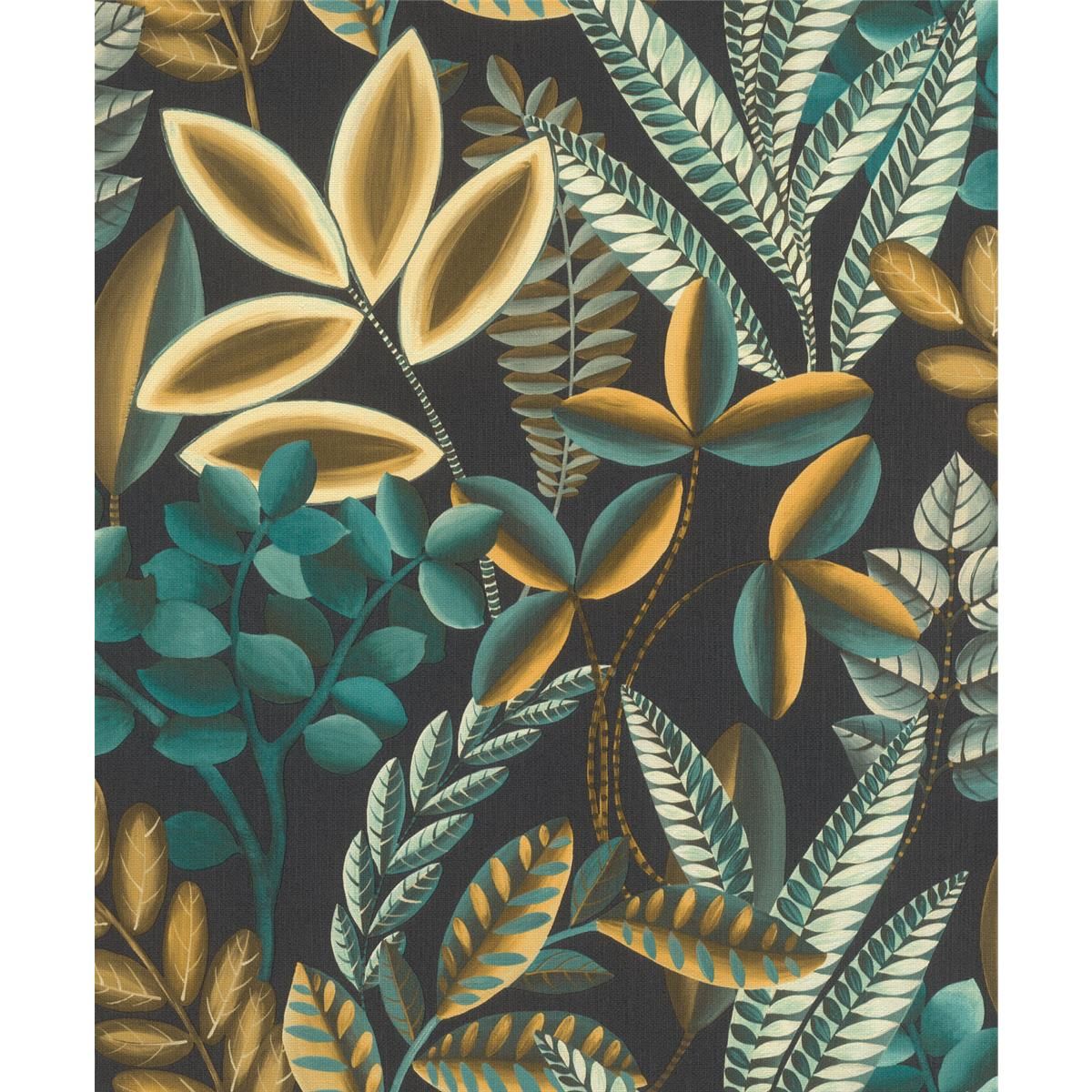 Tapete Nature Botanical Vinyltapete Anthrazit versetzter Ansatz 53 cm x 10,05 m