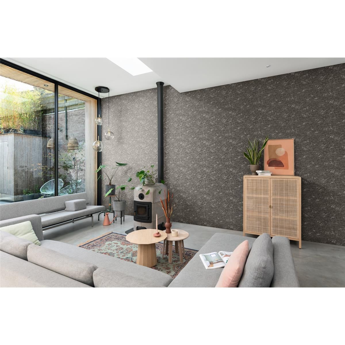 Tapete Modern graphisch Vinyltapete Anthrazit versetzter Ansatz 53 cm x 10,05 m