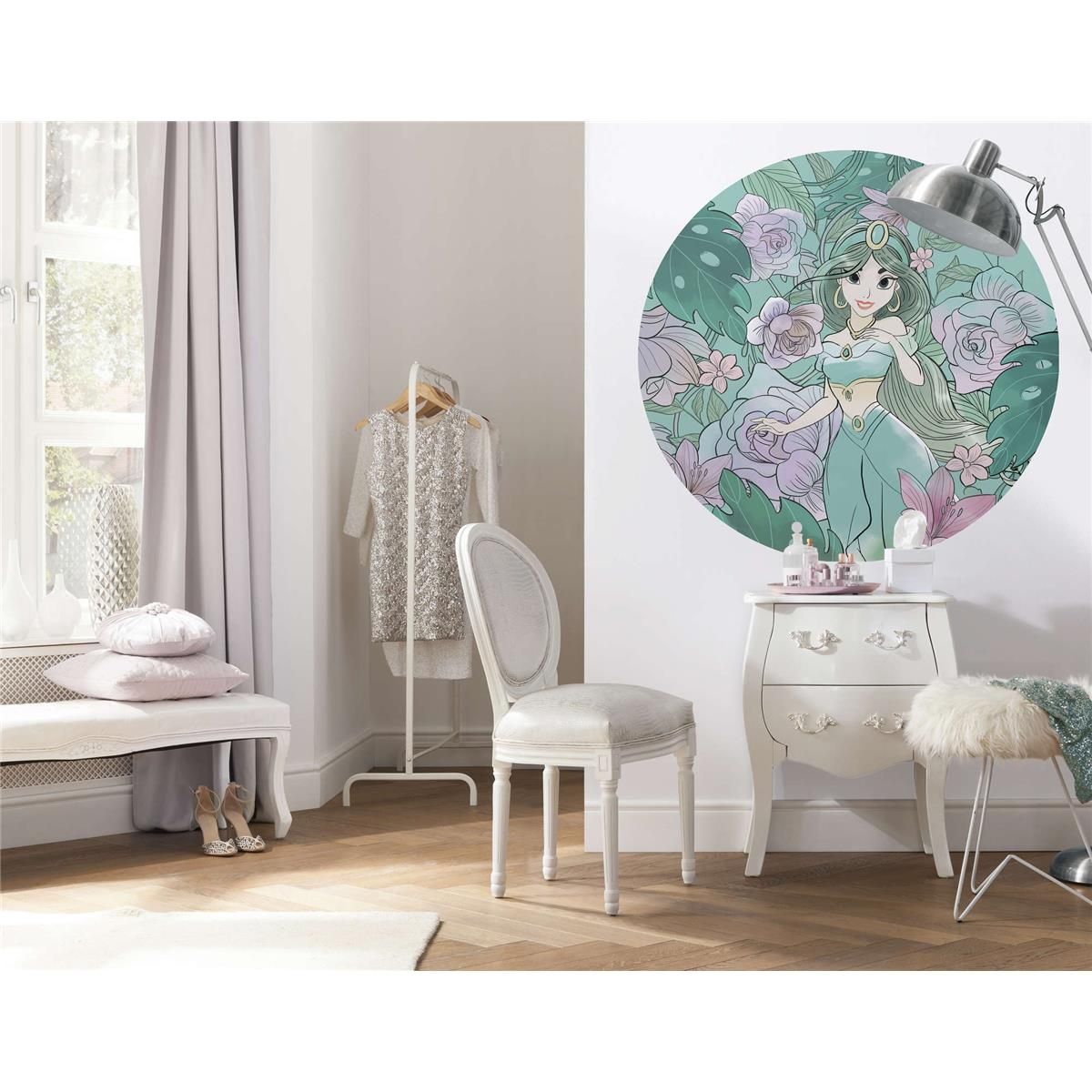 Selbstklebende Vlies Fototapete/Wandtattoo - Jasmin Elegant MInt  - Größe 125 x 125 cm